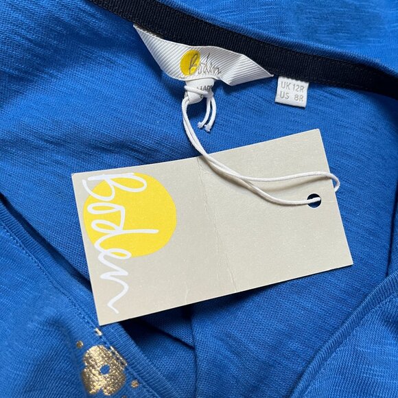 Boden Leah Jersey Blue Gold Embellished Printed Cotton‎ T Shirt Dress New US 8R - Picture 4 of 4